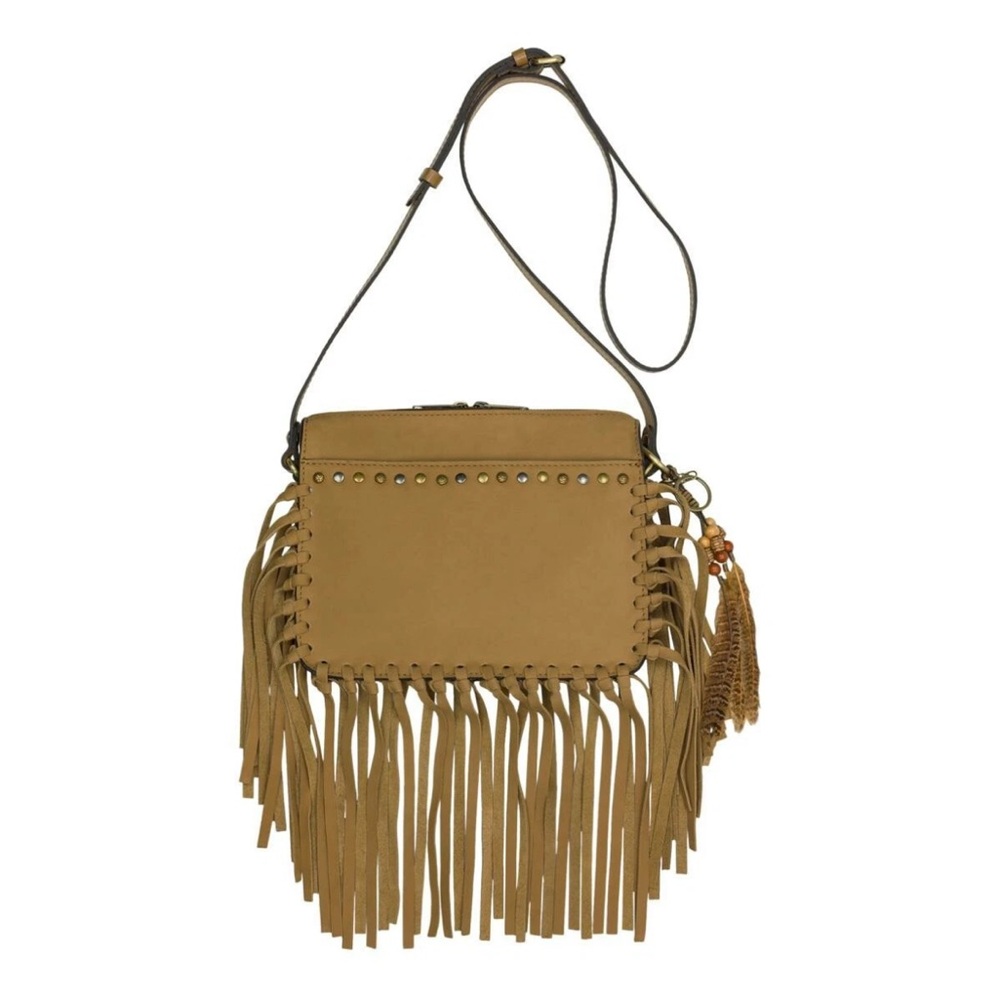 Patricia Nash Nazaire Nubuck Suede Crossbody w/ Fringe & Key Fob Wheat Beige NWT